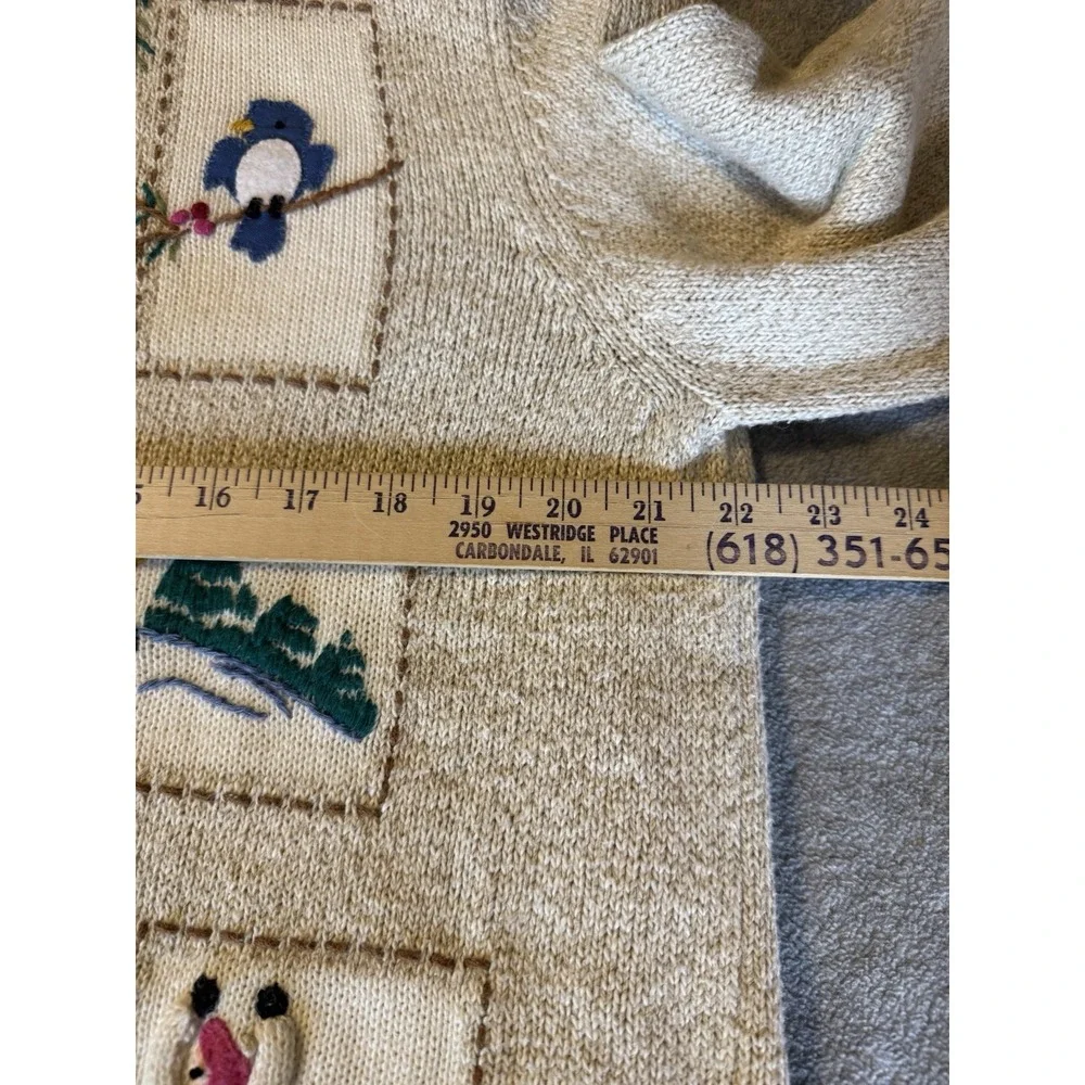 Alfred Dunner Holiday Christmas Cardigan Beige M Embroidered 3D Grandma Cottage